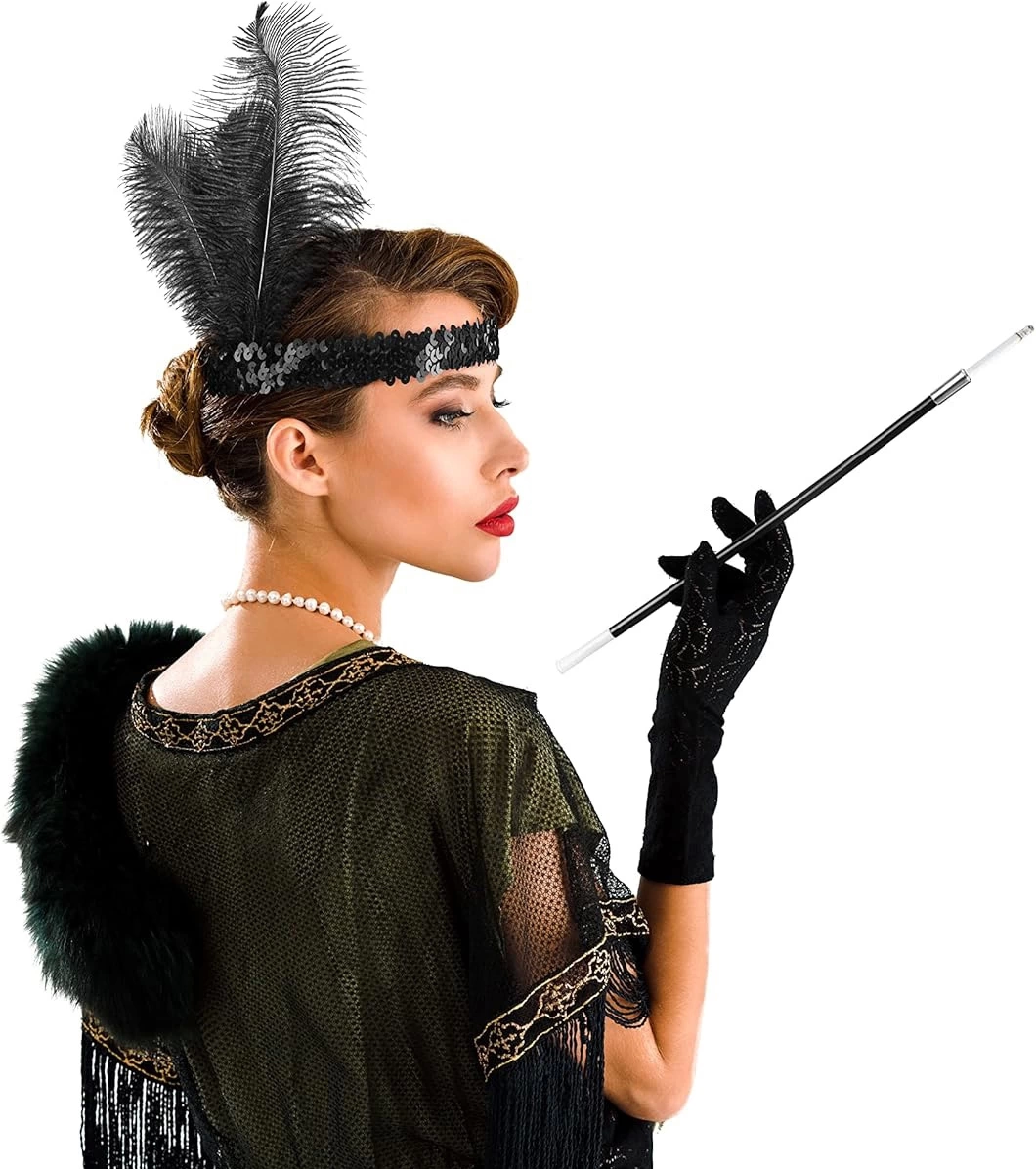 192039ler Gatsby Aksesuar Seti – Siyah Charleston Saç Bandı  Lık