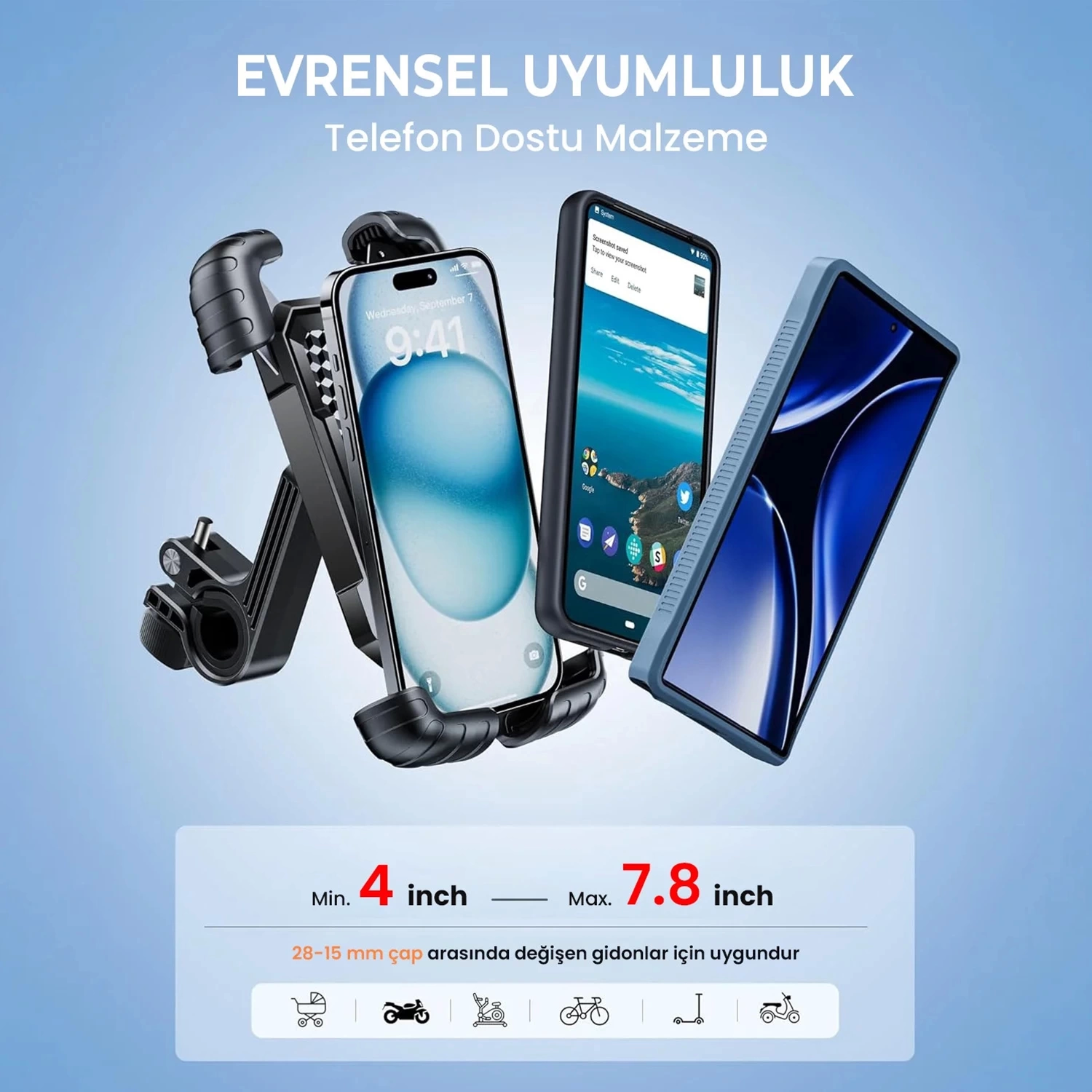 360° Derece Ayarlanabilen Gidon Bağlantılı Bisiklet Motosiklet İçin Abs 4-7.8″ İnç Telefon Tutucu 360° Derece Ayarlanabilen Gidon Bağlantılı Bisiklet Motosiklet İçin Abs 4-7.8″ İnç Telefon Tutucu