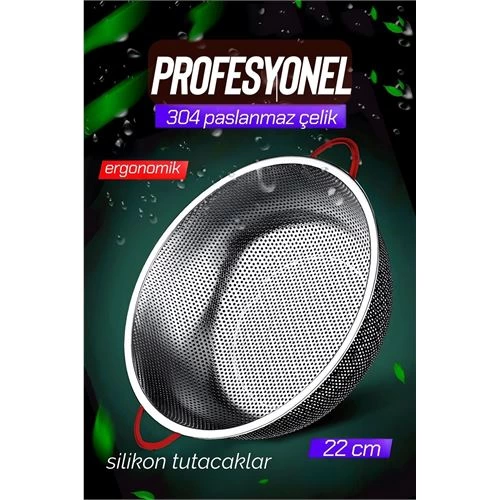 BFS  22 CM Kevgir Yuvarlak Süzgeç Profesyonel 304 Paslanmaz Çelik