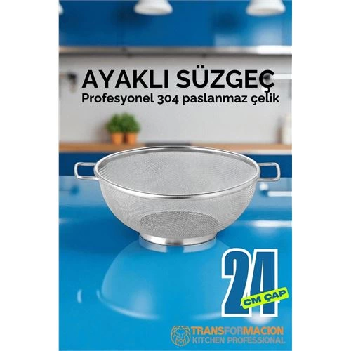 BFS  24 cm Süzgeç - Makarna Süzgeci Pirinç Meyve Süzgeci 304 Paslanmaz Çelik