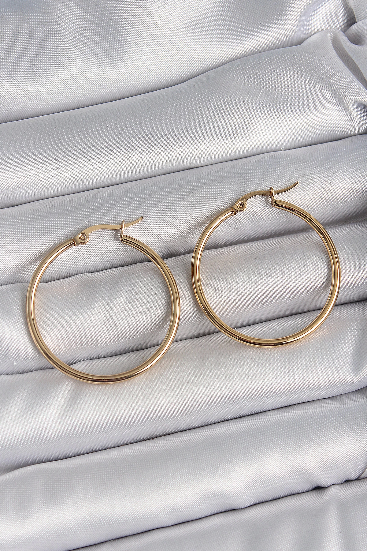 BFS 316 Çelik Gold Renk 33 mm Kadın Halka Model Kadın Küpe