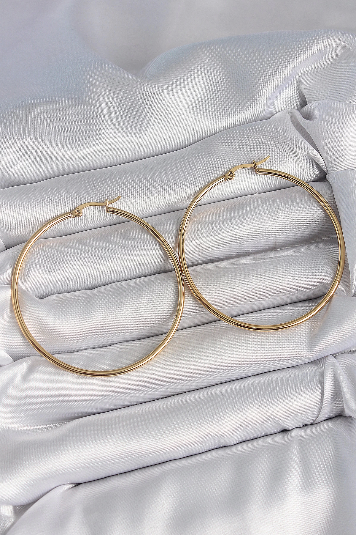 BFS 316 Çelik Gold Renk 53 mm Halka Model Kadın Küpe