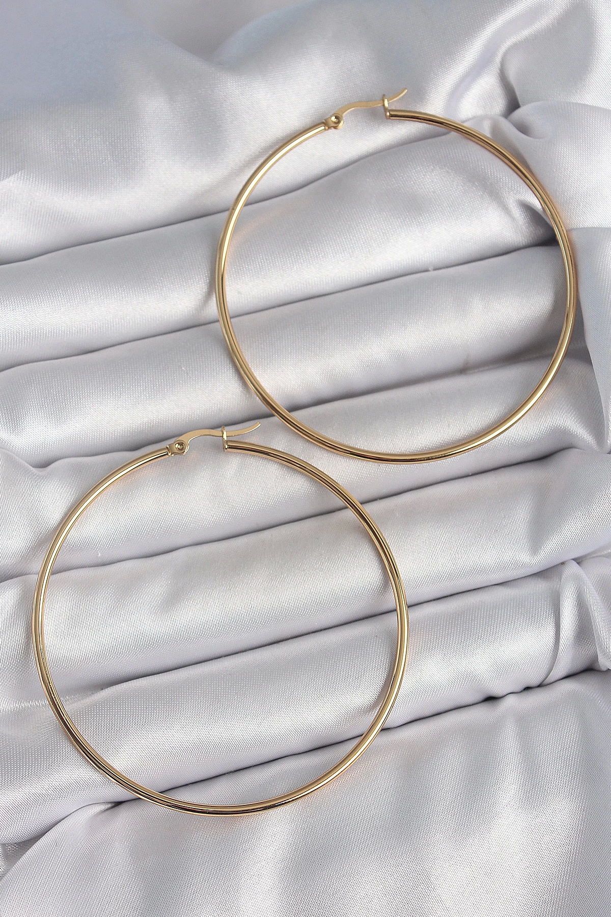 BFS 316 Çelik Gold Renk 63 mm Halka Model Kadın Küpe