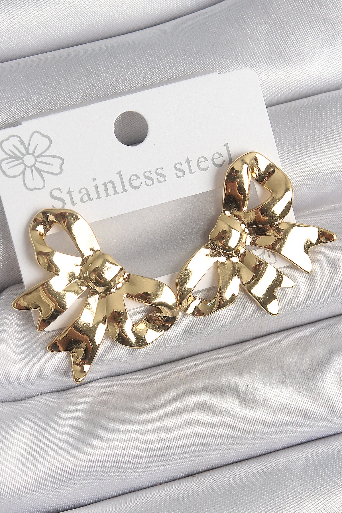 BFS 316 Çelik Gold Renk Kurdele Plaka Model Kadın Küpe