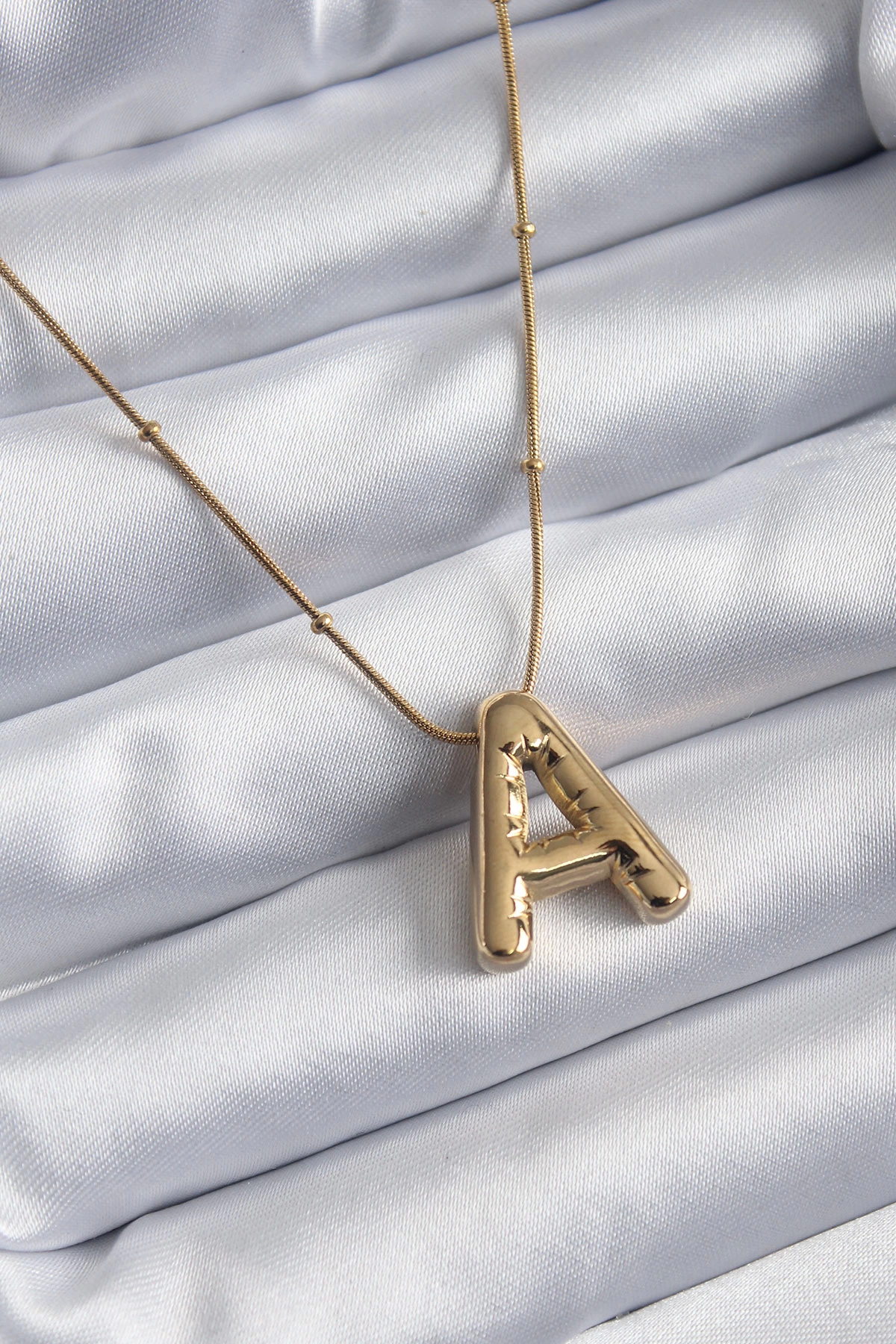 BFS 316L Çelik Gold Renk Bubble "A" Harf Model Kadın Kolye