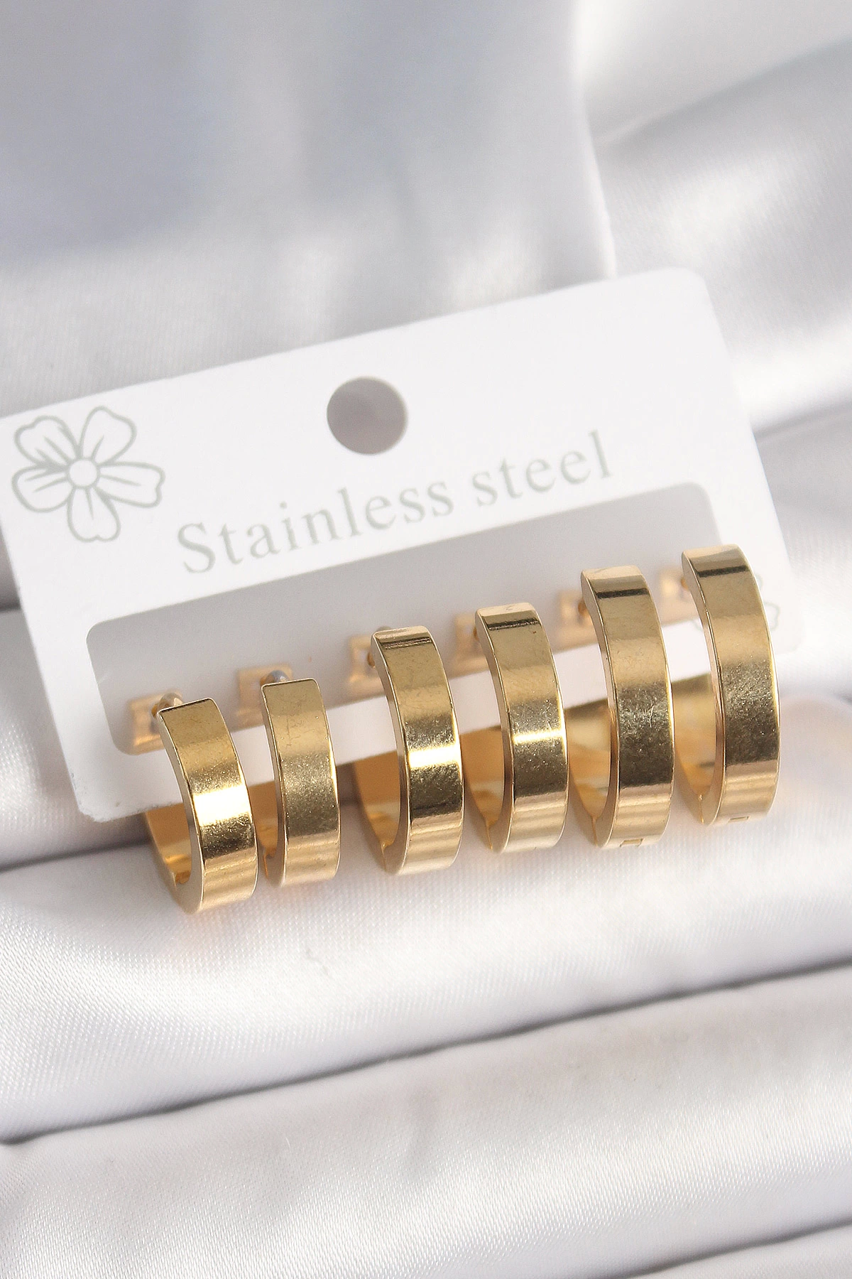 BFS 316L Çelik Gold Renk Halka Model Kadın Küpe Seti