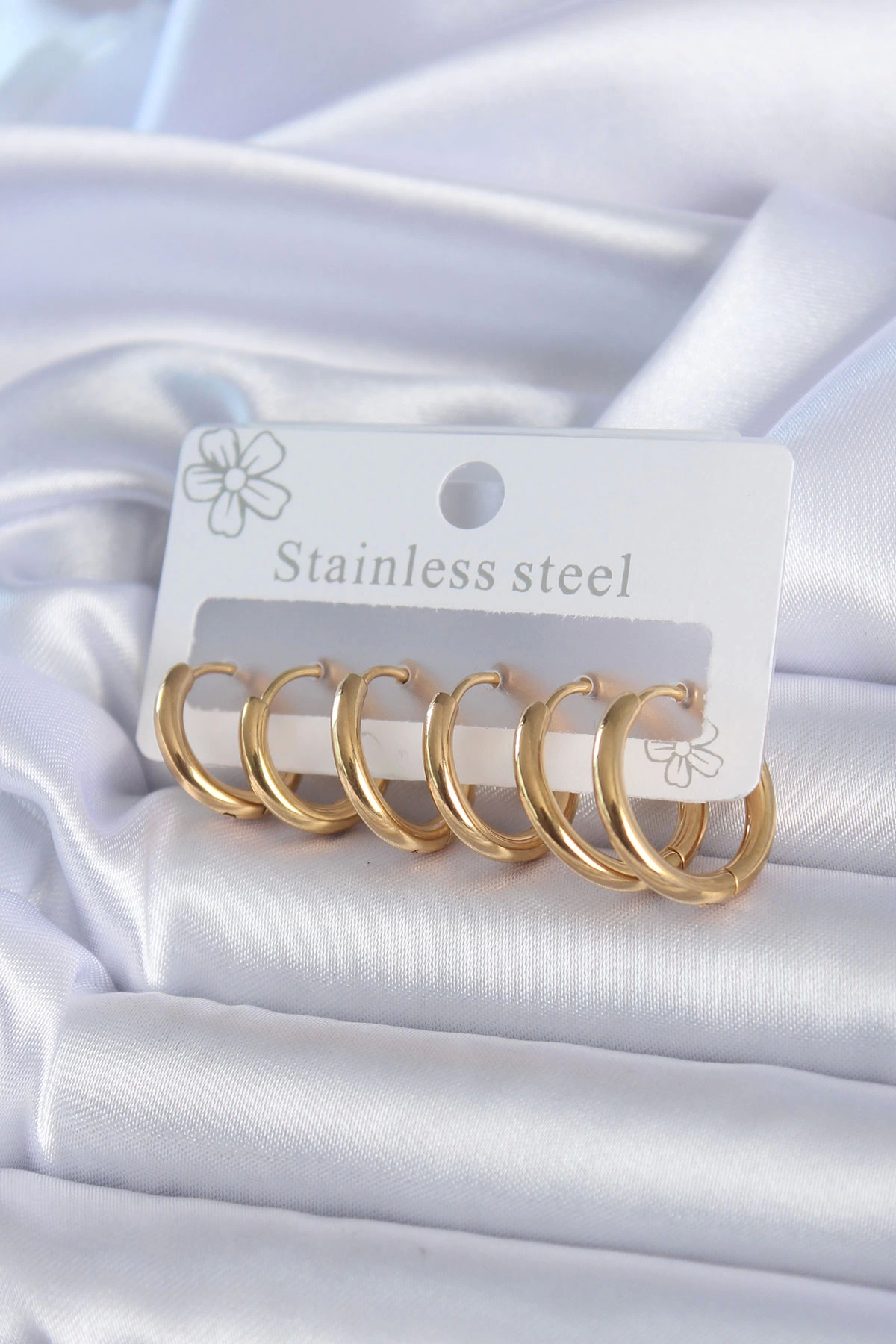 BFS 316L Çelik Gold Renk Halka Model Kadın Küpe Seti
