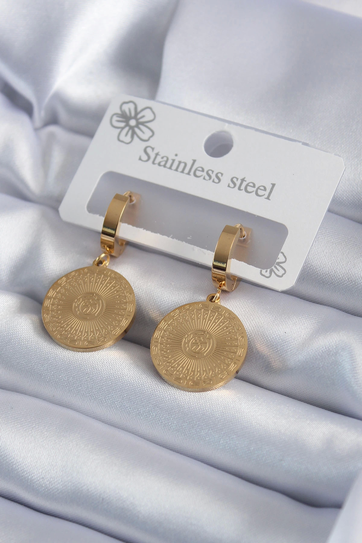 BFS 316L Çelik Gold Renk İşleme Detay Kadın Küpe
