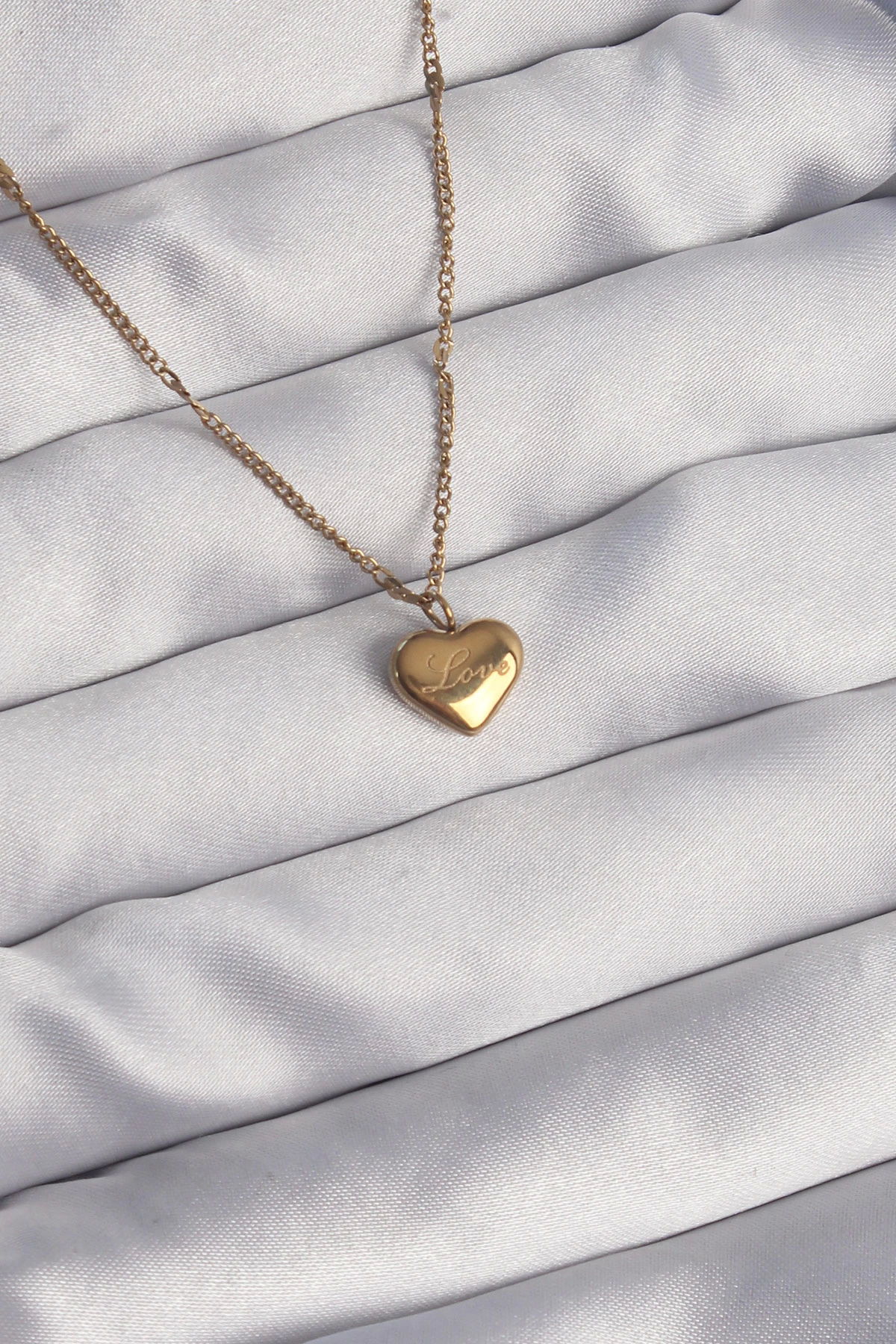 BFS 316L Çelik Gold Renk Kalp Model Love Kolye