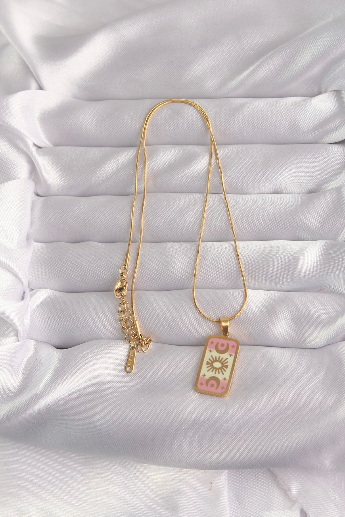 BFS 316L Çelik Gold Renk Karışık Mineli Ay Figür Tarot Kolye
