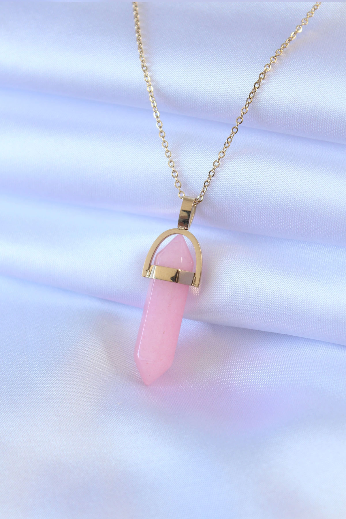 BFS 316L Çelik Gold Renk Kristal Pembe Taş Model Kadın kolye