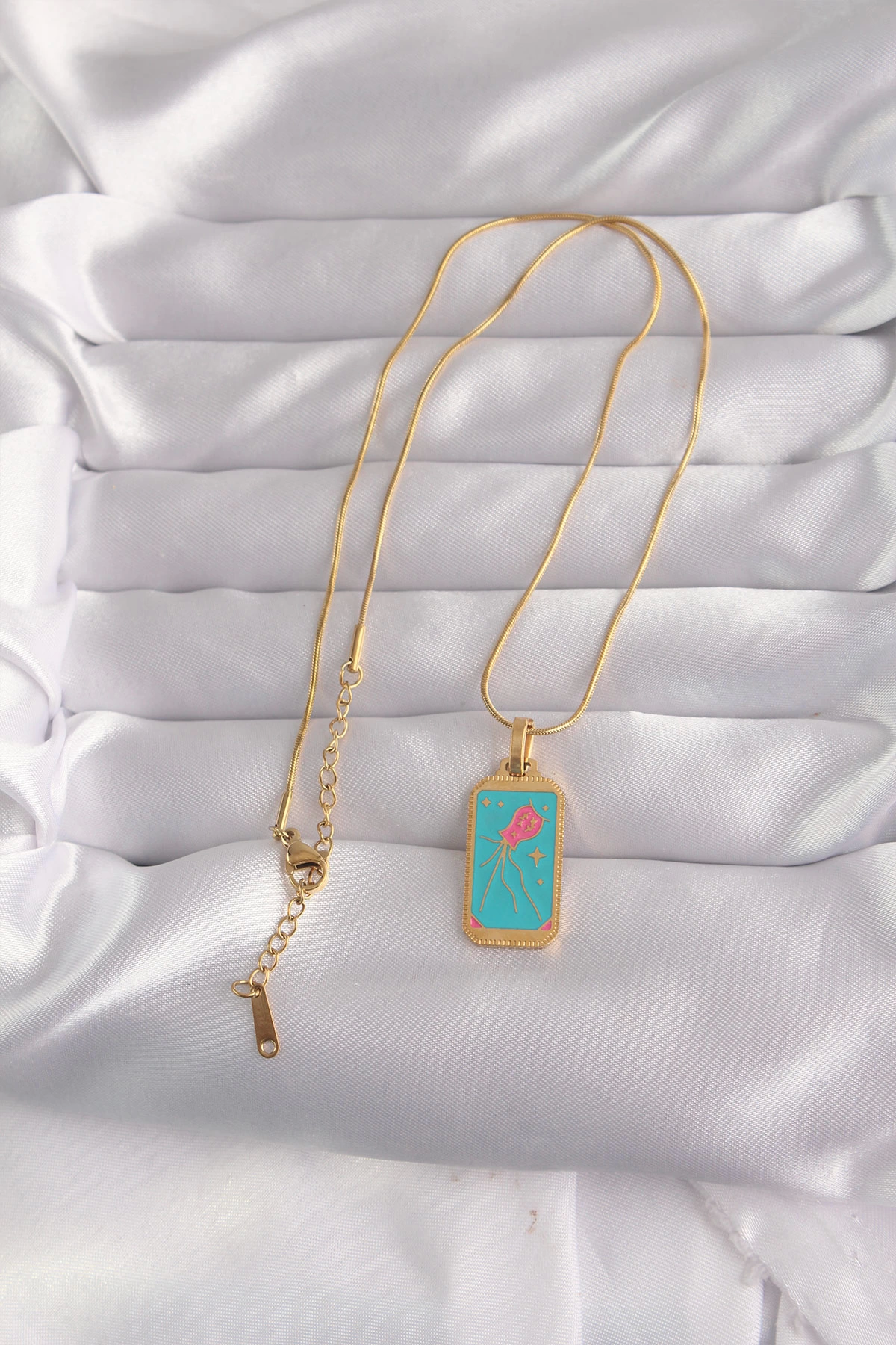 BFS 316L Çelik Gold Renk Mavi Mineli Tarot Kolye