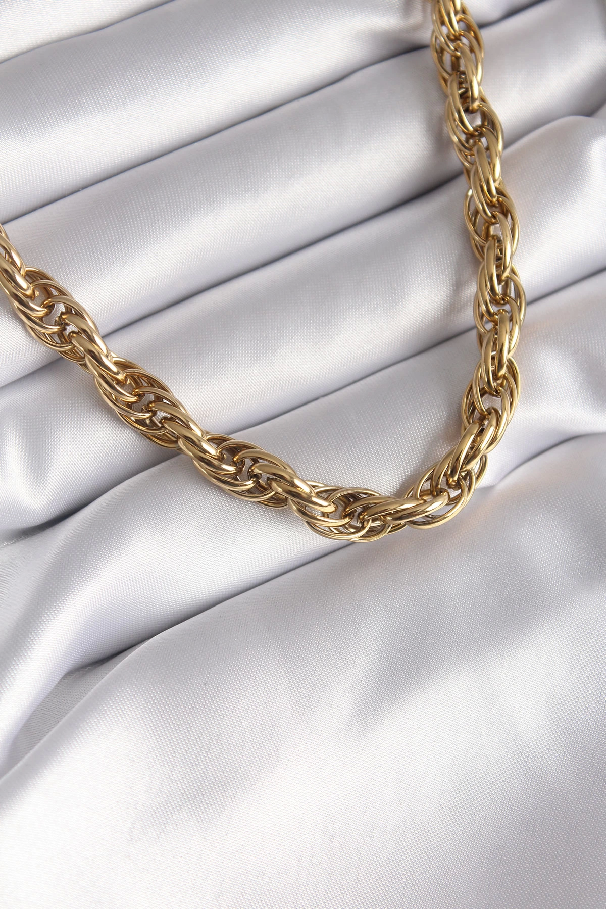 BFS 316L Çelik Gold Renk Örme Burgu Zincir Model Kadın Kolye