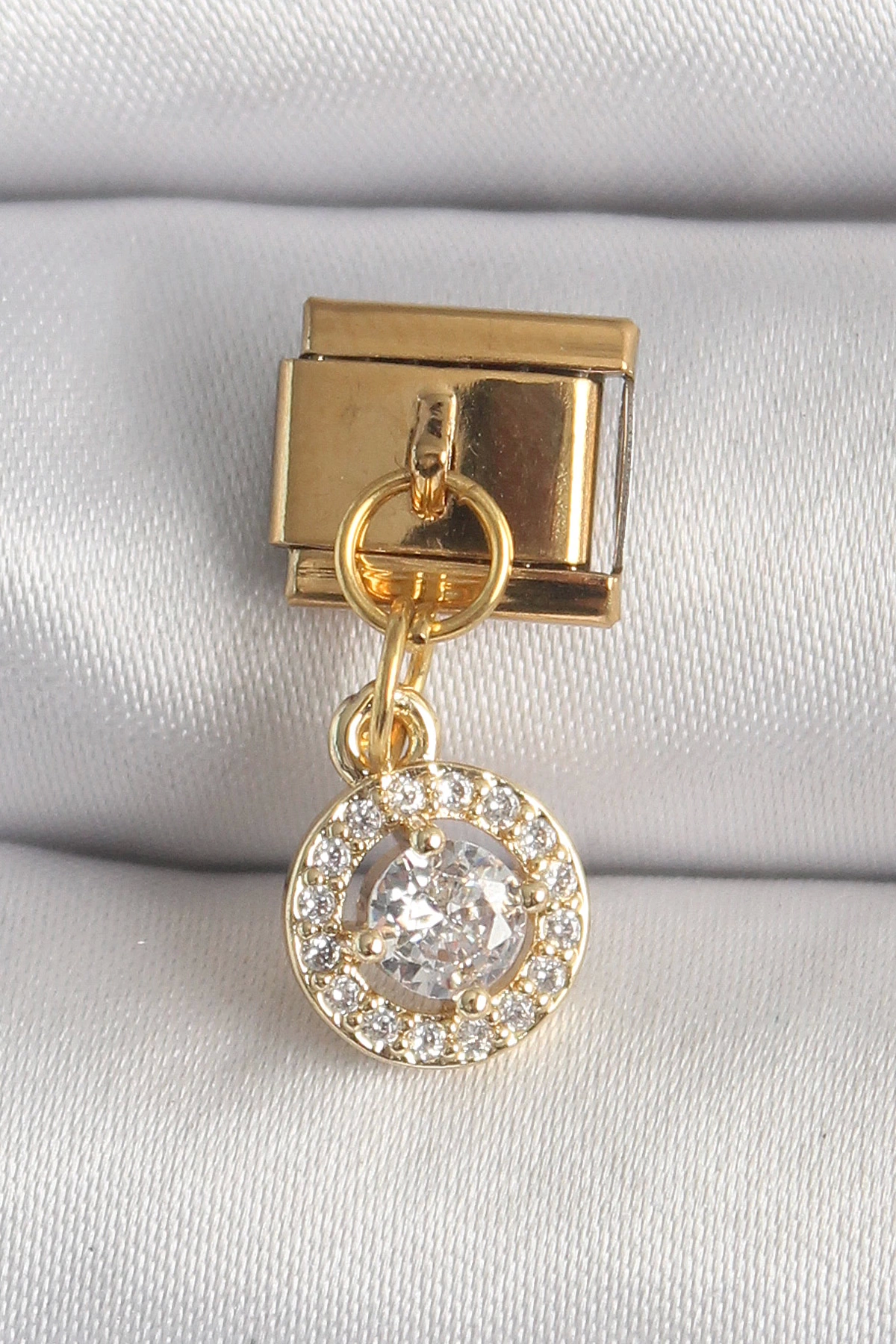 BFS 316L Çelik Gold Renk Sallantı Daire Zirkon Taşlı Nomination Charm