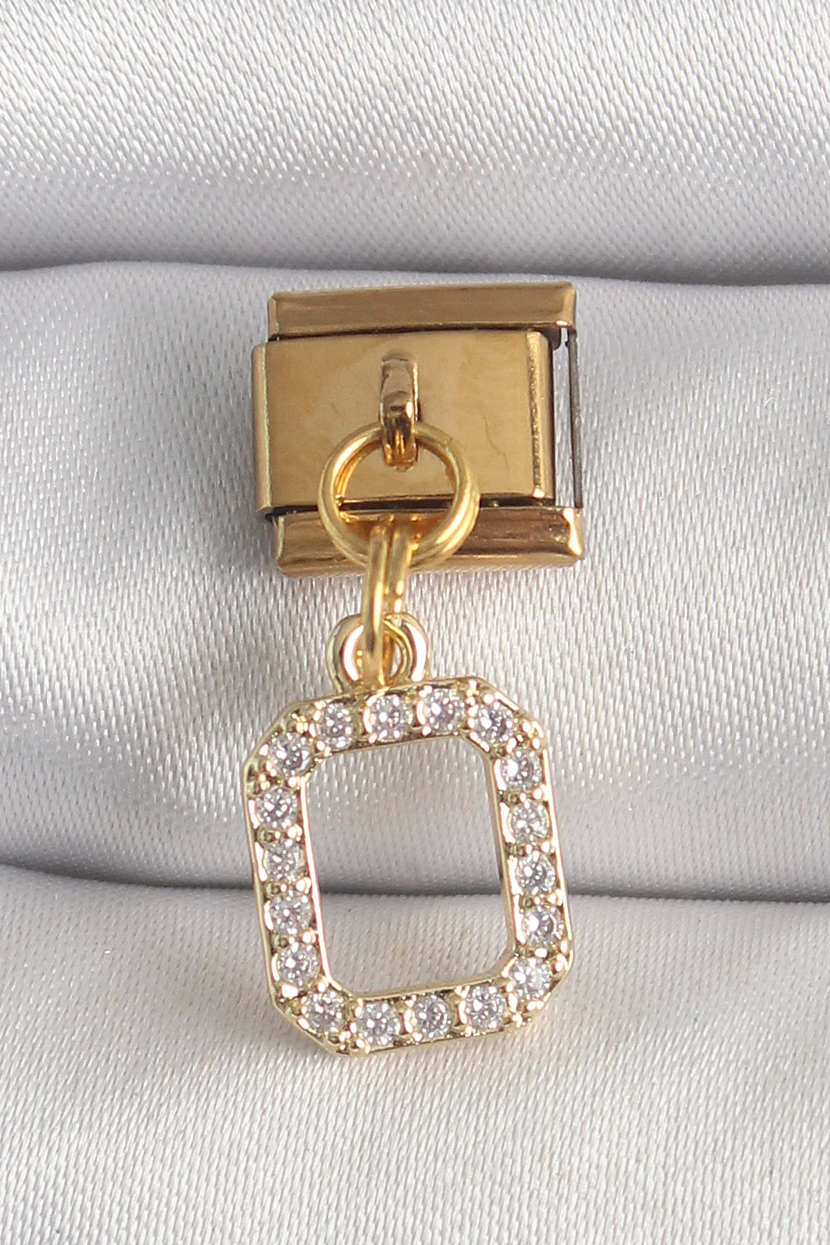 BFS 316L Çelik Gold Renk Sallantı Kare Zirkon Taşlı Nomination Charm