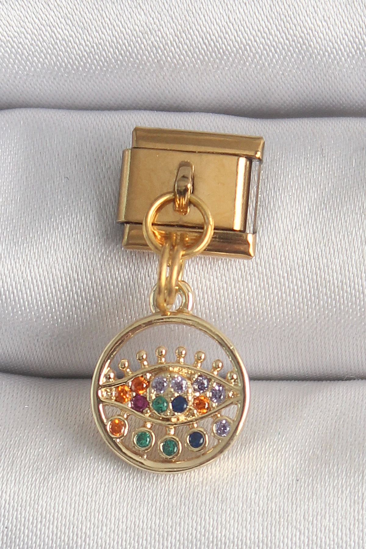 BFS 316L Çelik Gold Renk Sallantı Renkli Zirkon Taşlı Göz Model Nomination Charm