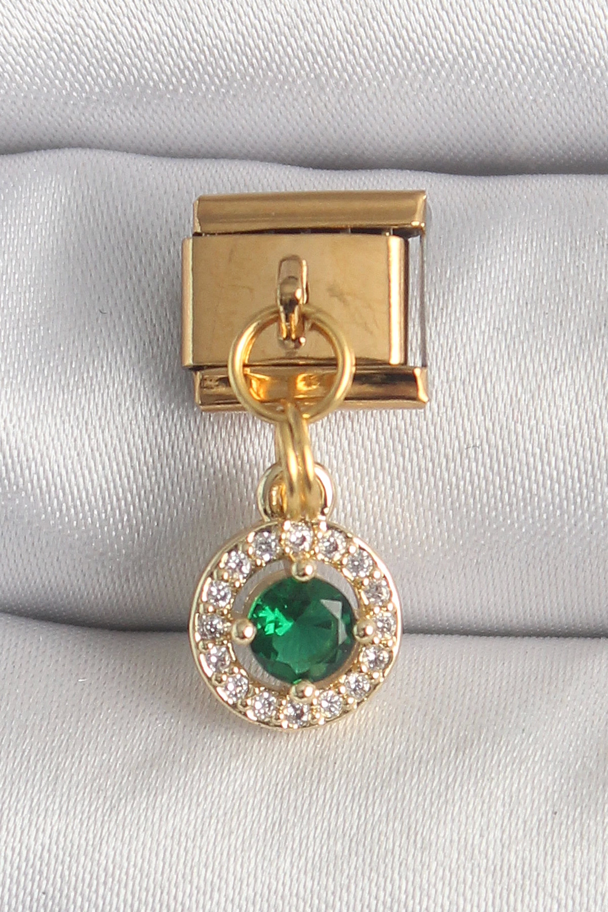 BFS 316L Çelik Gold Renk Sallantı Yeşil Zirkon Taşlı Nomination Charm