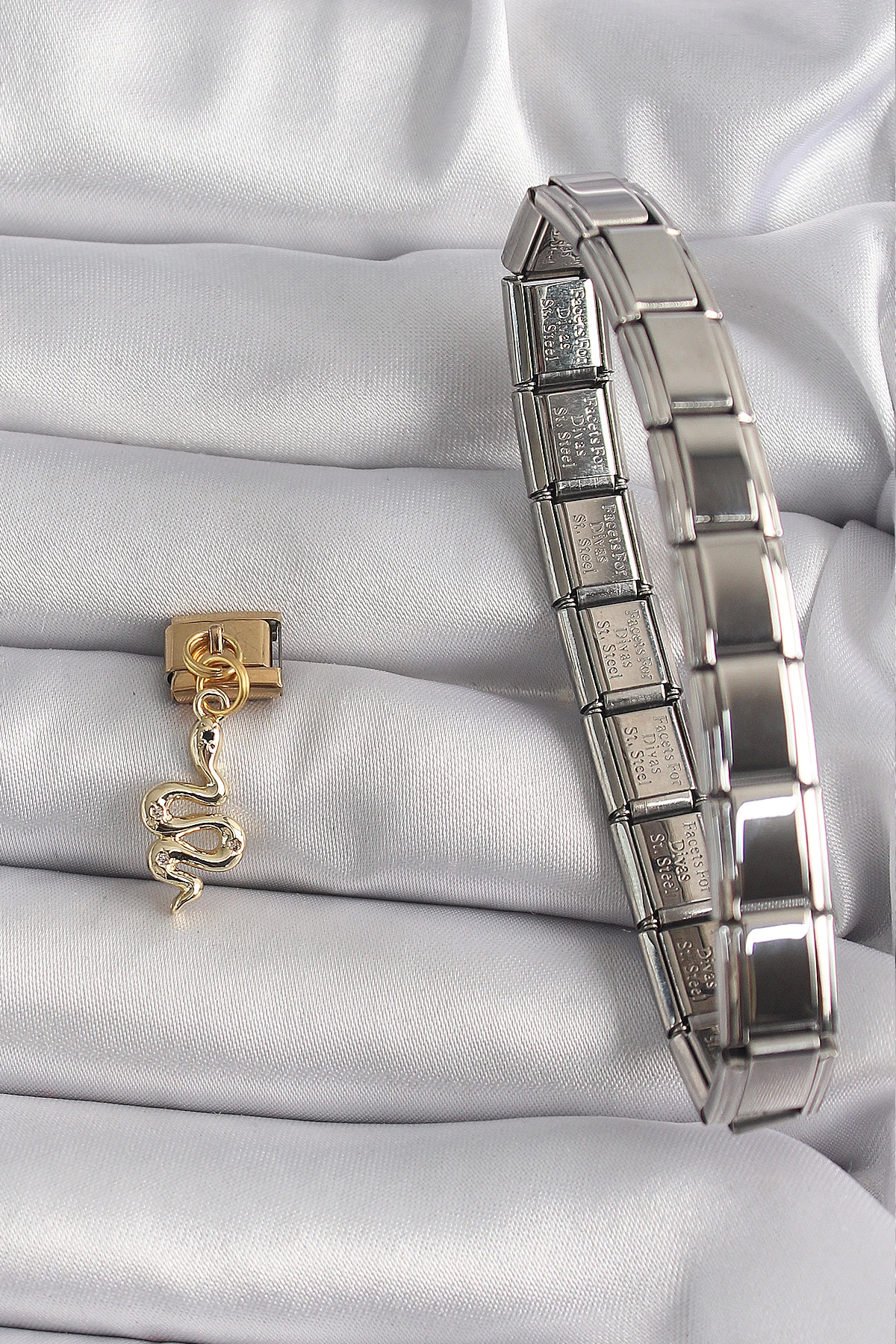 BFS 316L Çelik Gold Renk Sallantı Yılan Model Nomination Charm