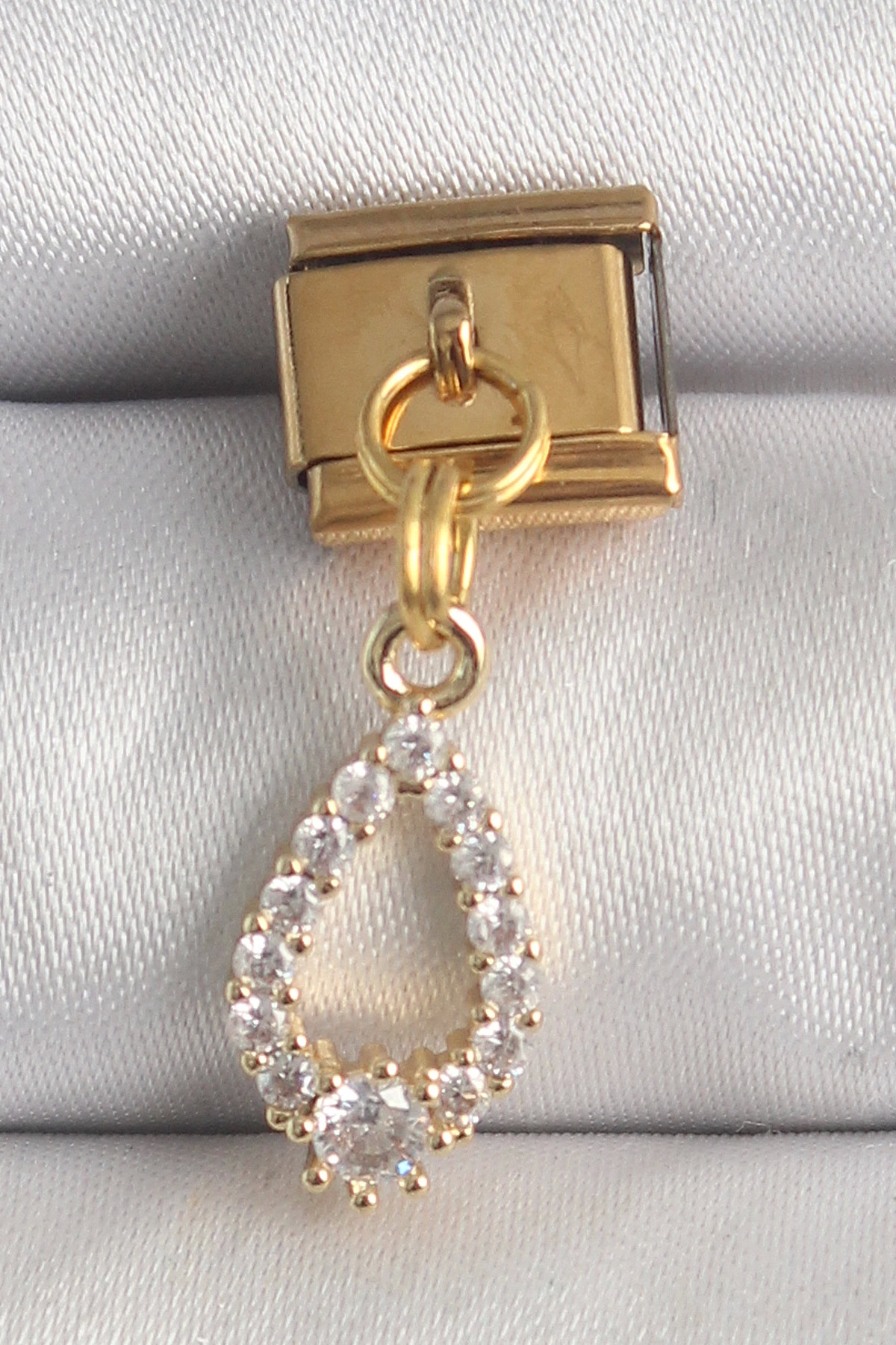 BFS 316L Çelik Gold Renk Sallantı Zirkon Taşlı Damla Model Nomination Charm