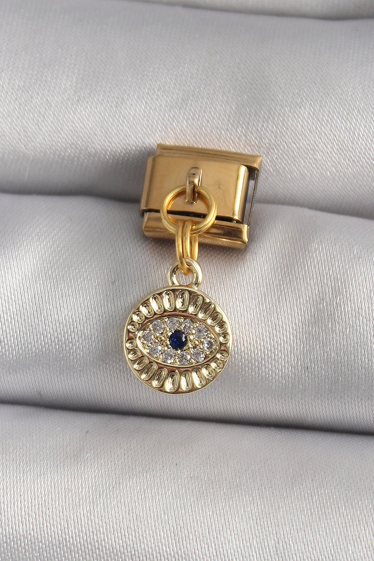 BFS 316L Çelik Gold Renk Sallantı Zirkon Taşlı Göz Model Nomination Charm