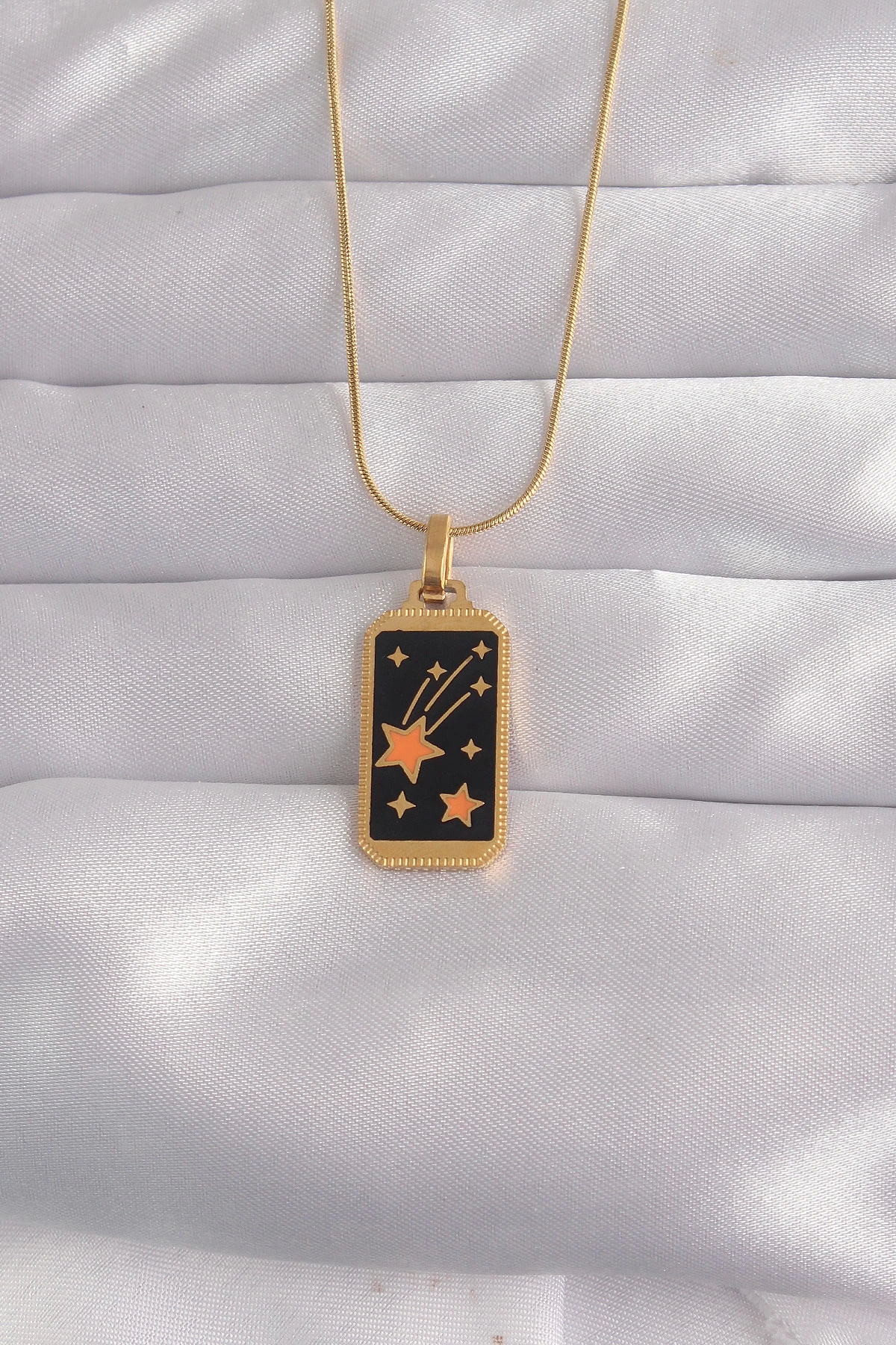 BFS 316L Çelik Gold Renk Siyah Mineli Yıldız Figür Tarot Kolye