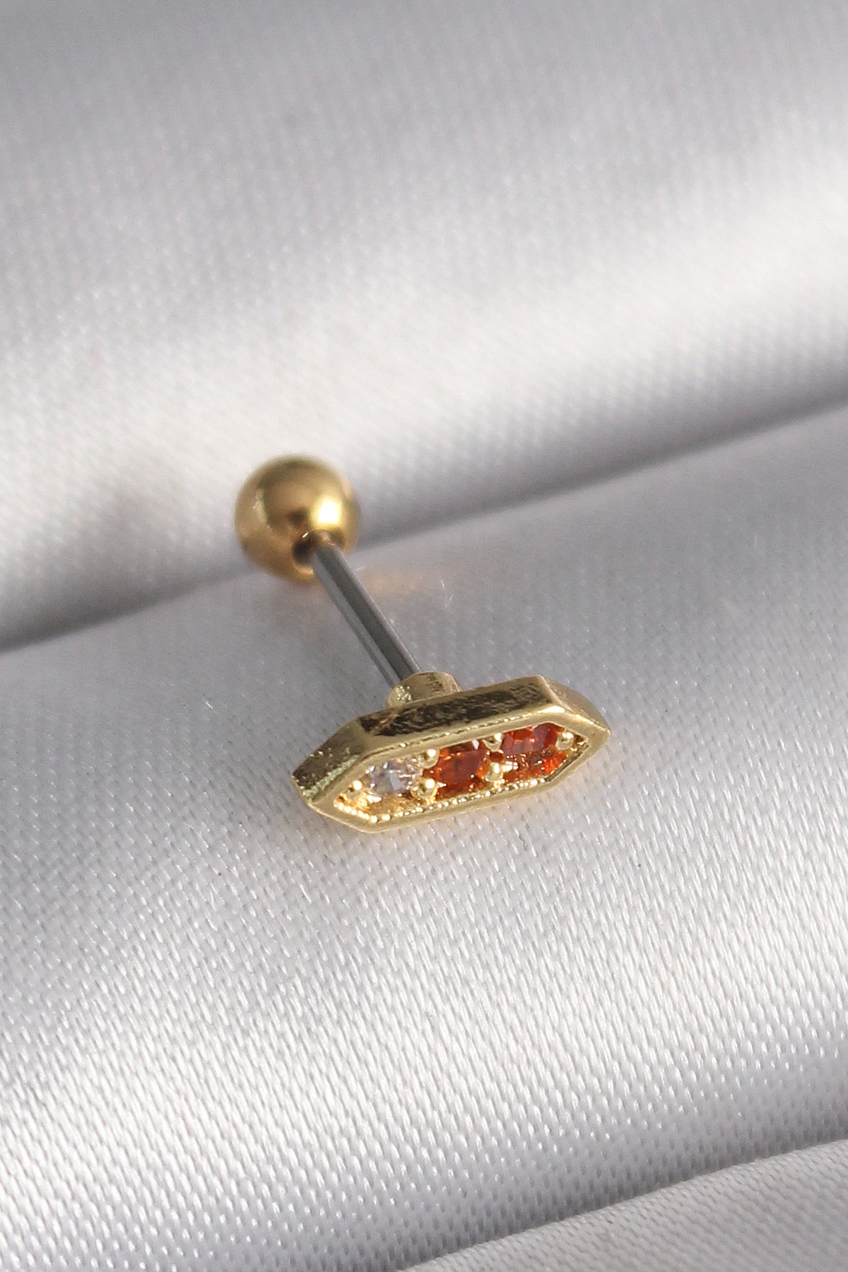 BFS 316L Çelik Gold Renk Turuncu Zirkon Taşlı Tragus Piercing
