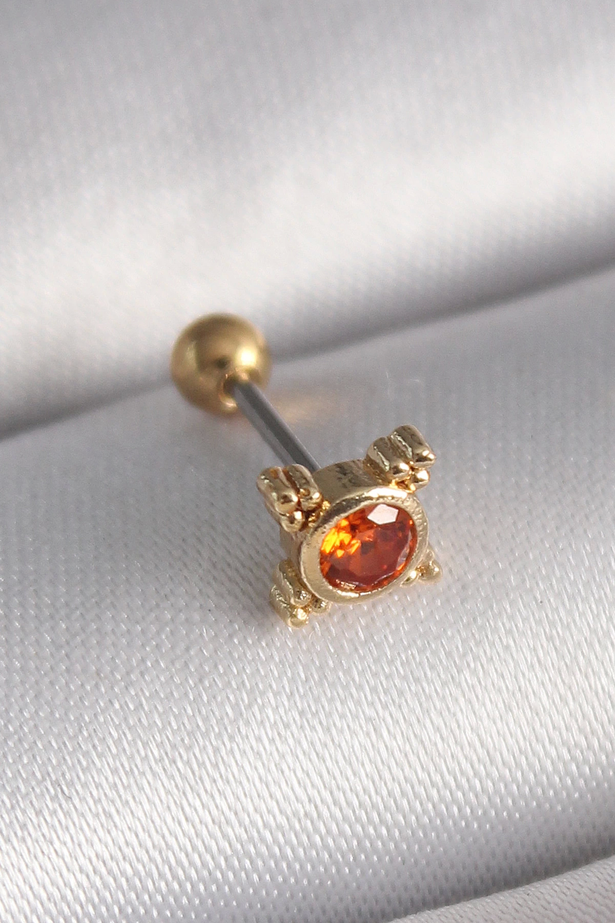 BFS 316L Çelik Gold Renk Turuncu Zirkon Taşlı Tragus Piercing