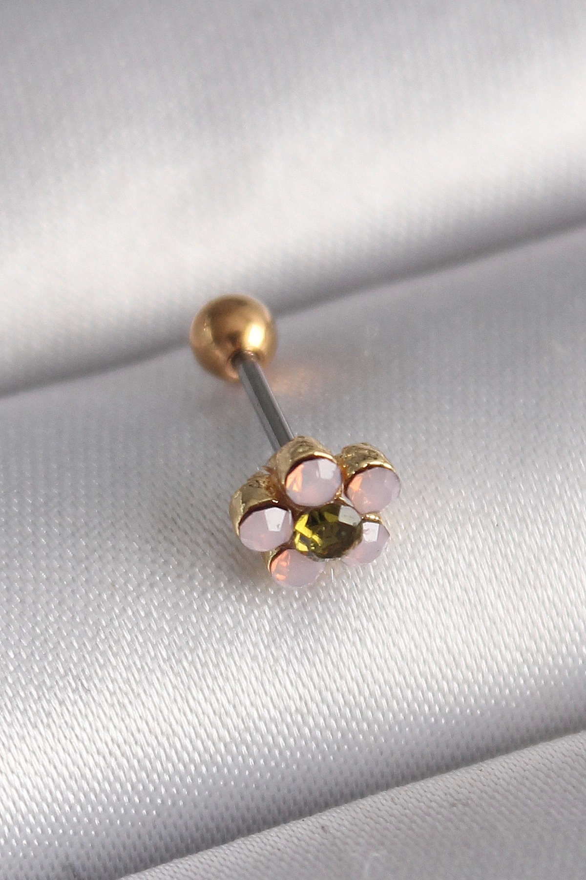 BFS 316L Çelik Gold Renk Zirkon Taşlı Çiçek Tragus Piercing