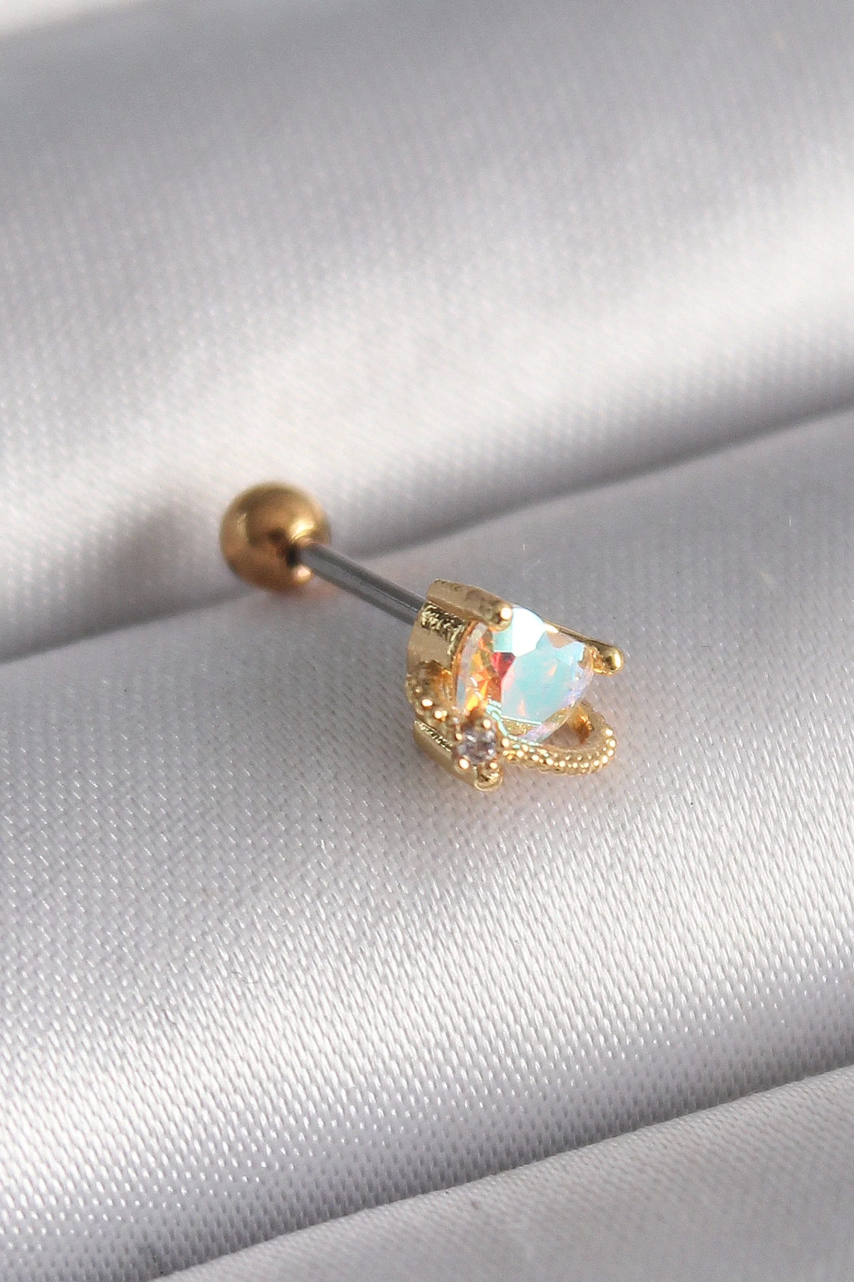 BFS 316L Çelik Gold Renk Zirkon Taşlı Kalp Tragus Piercing