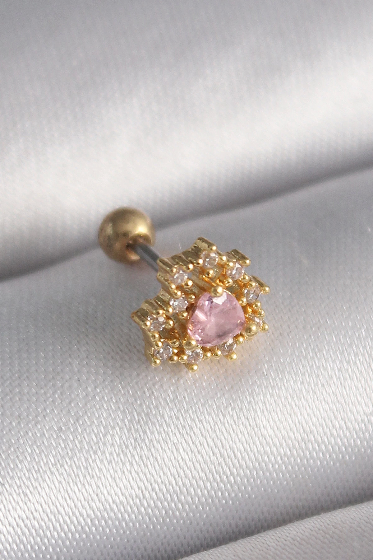 BFS 316L Çelik Gold Renk Zirkon Taşlı Kalp Tragus Piercing