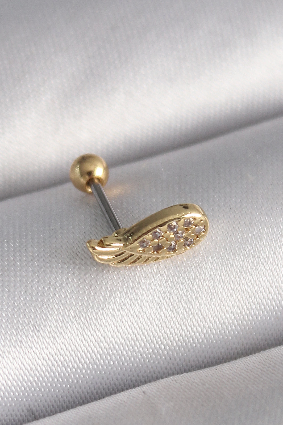 BFS 316L Çelik Gold Renk Zirkon Taşlı Kanat Tragus Piercing