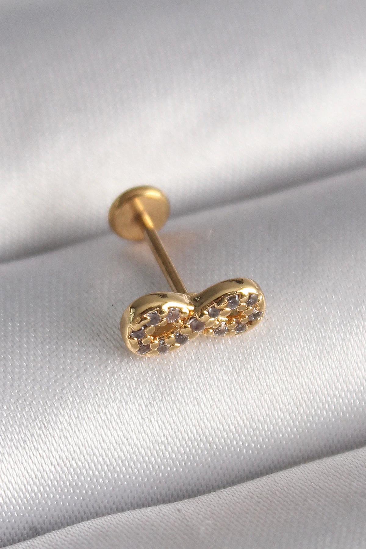 BFS 316L Çelik Gold Renk Zirkon Taşlı Sonsuzluk Model Tragus Piercing