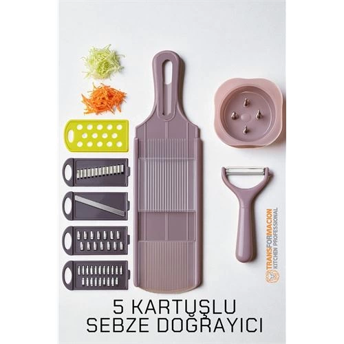 BFS  5 Başlıklı Dikey Sebze Doğrayıcı - 8 in 1 Italyan Tip Rende Seti -Profesyonel Şefler İçin