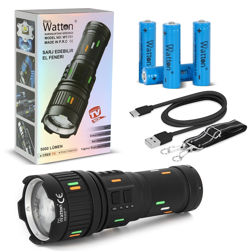 BFS 5000 Lümen Cree Tg Led Şarj Göstergeli El Feneri  Wt-731