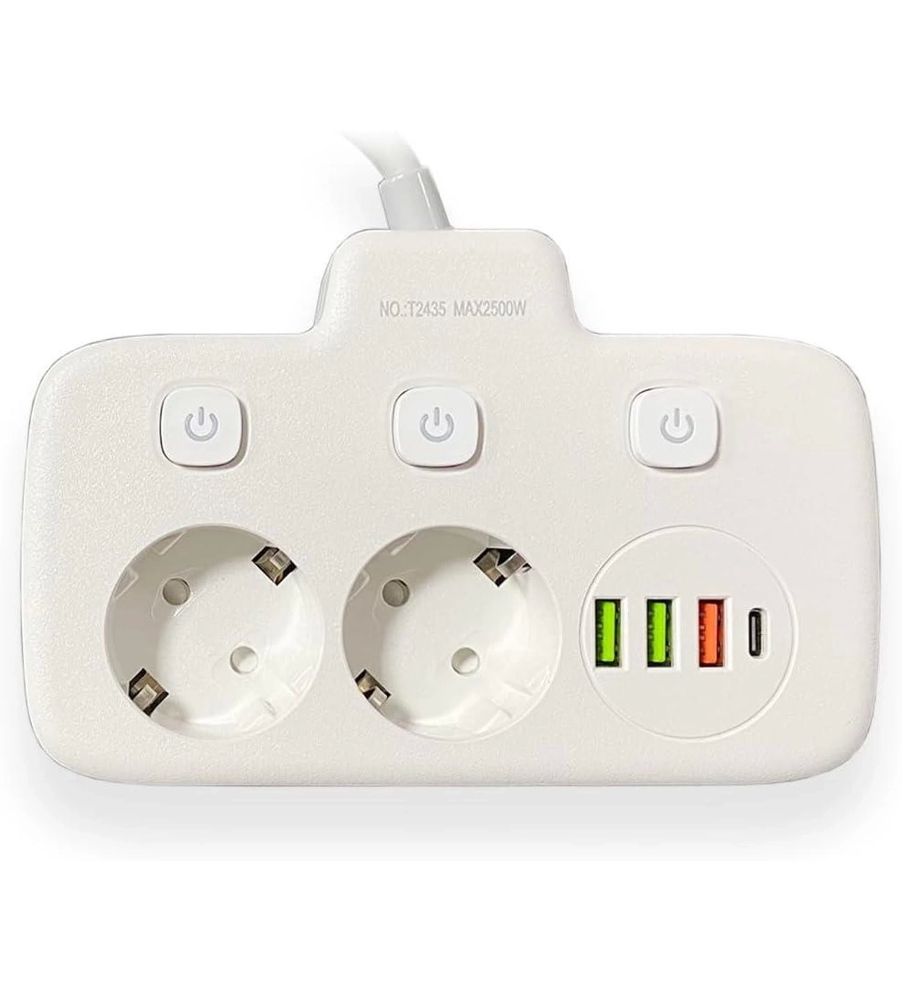 BFS Akım Korumalı 2’li Ayrı Anahtarlı Priz, 2x Priz, 3x Usb, 1x Type-c, 2 Mt Kablo, Hızlı Şarj