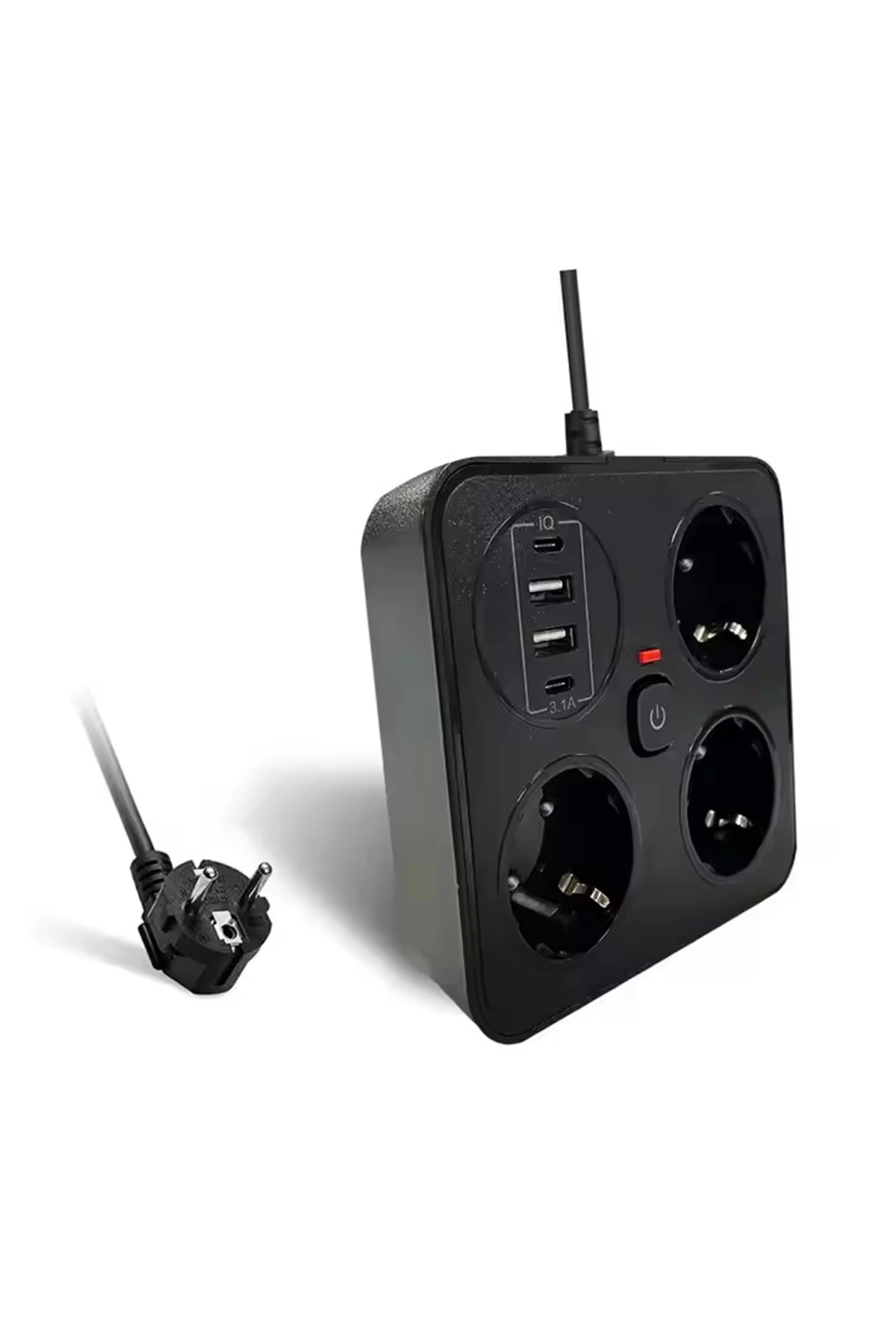 BFS Akım Korumalı Anahtarlı Priz - 3x Priz - 2x Usb - 2x Type-c - 2 Mt Kablo Hızlı Şarj Özellikli Siyah
