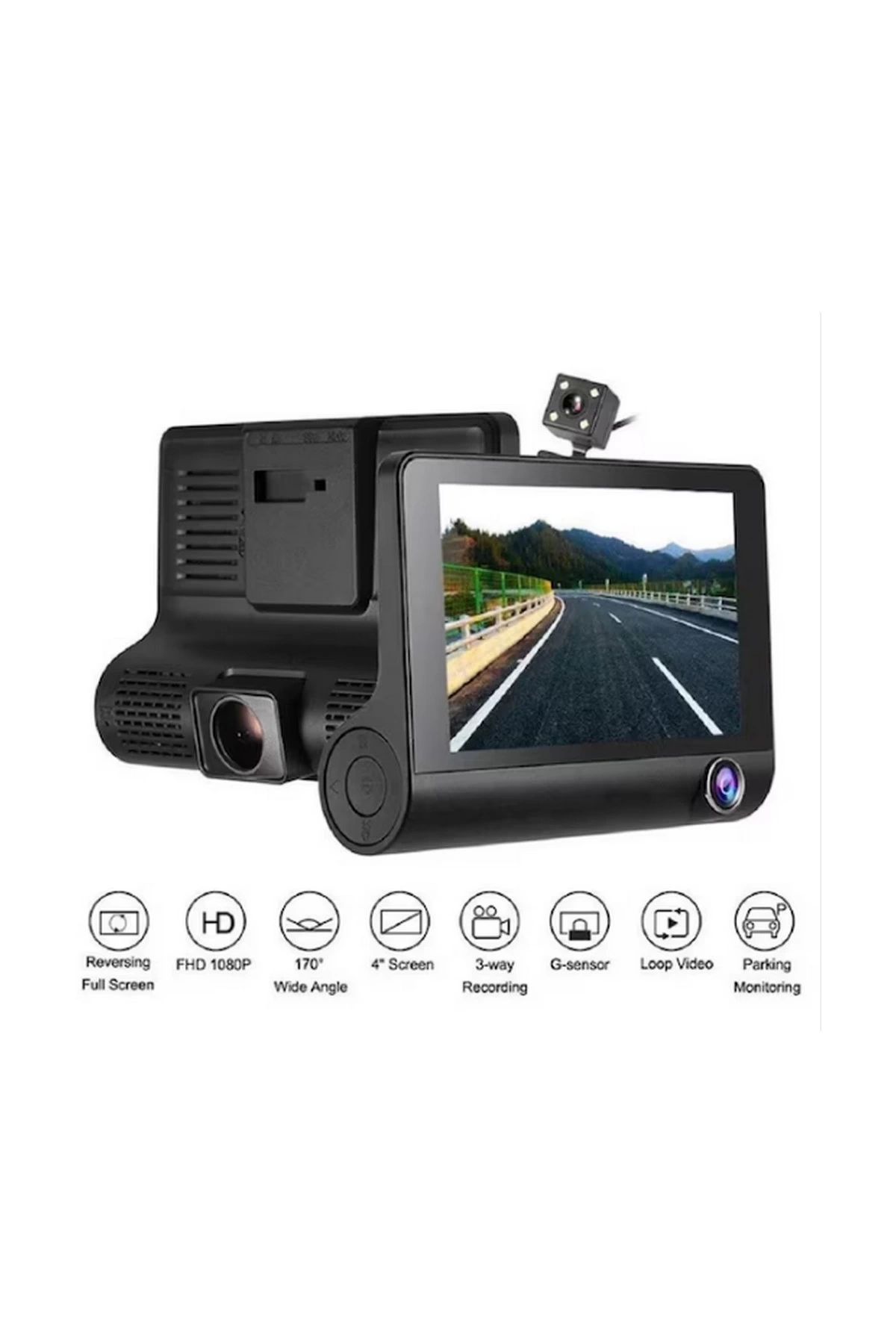 BFS Araç Içi Kamera Gece Görüşlü 3 Kameralı 4 Inç 1080p Yol Kayıt Kamerası Geri Vites BFS Araç Içi Kamera Gece Görüşlü 3 Kameralı 4 Inç 1080p Yol Kayıt Kamerası Geri Vites