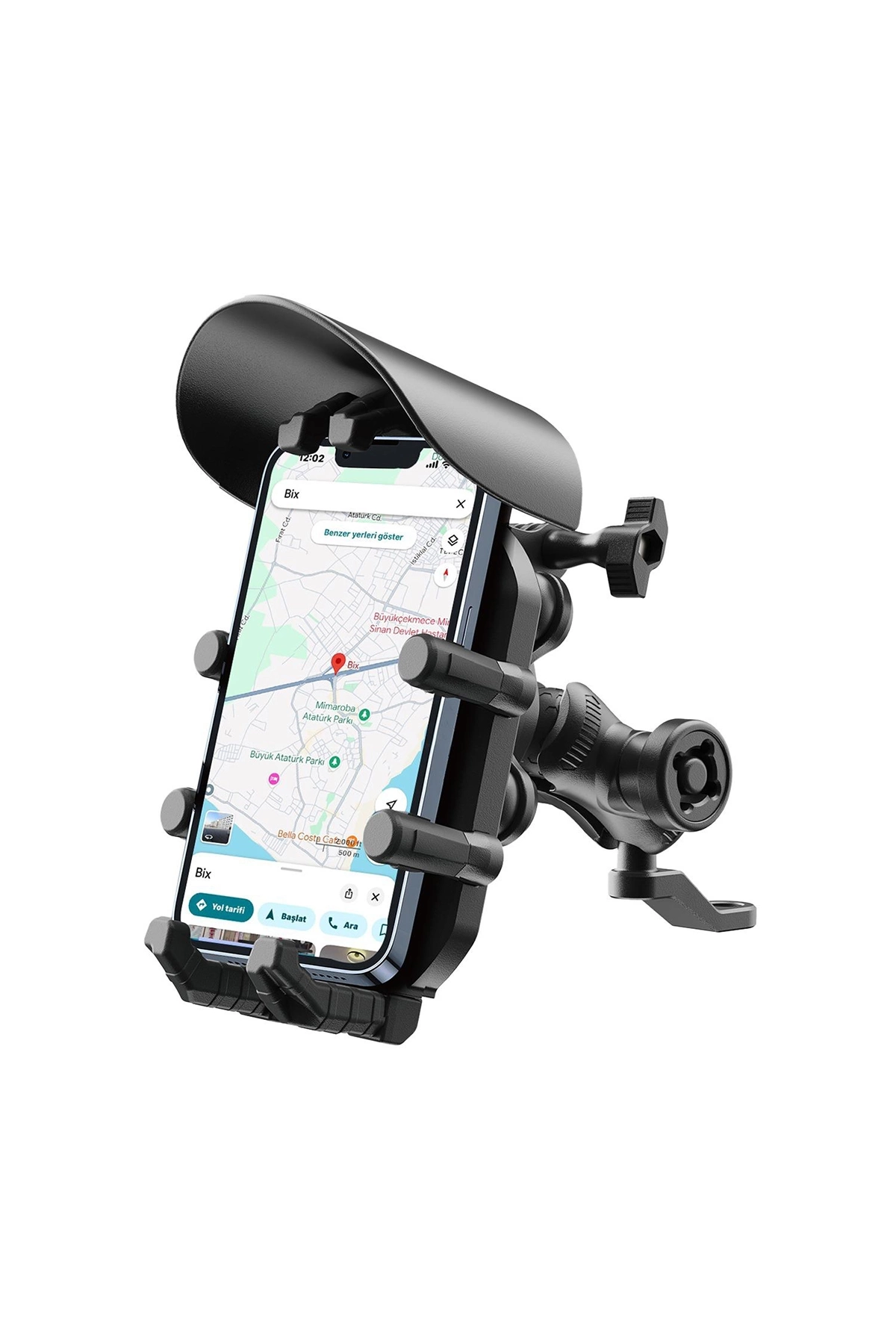 BFS Ayna Bağlantılı Güneş Ve Yağmur Korumalı 360° Derece Ayarlanabilir Motosiklet Telefon Tutucu