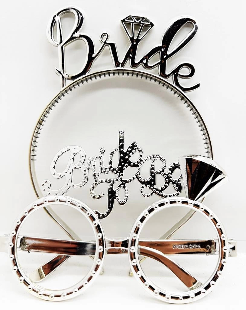 BFS   BrideYazılıTaçveBrideToBeYazılıGözlükSetiGümüşRenk