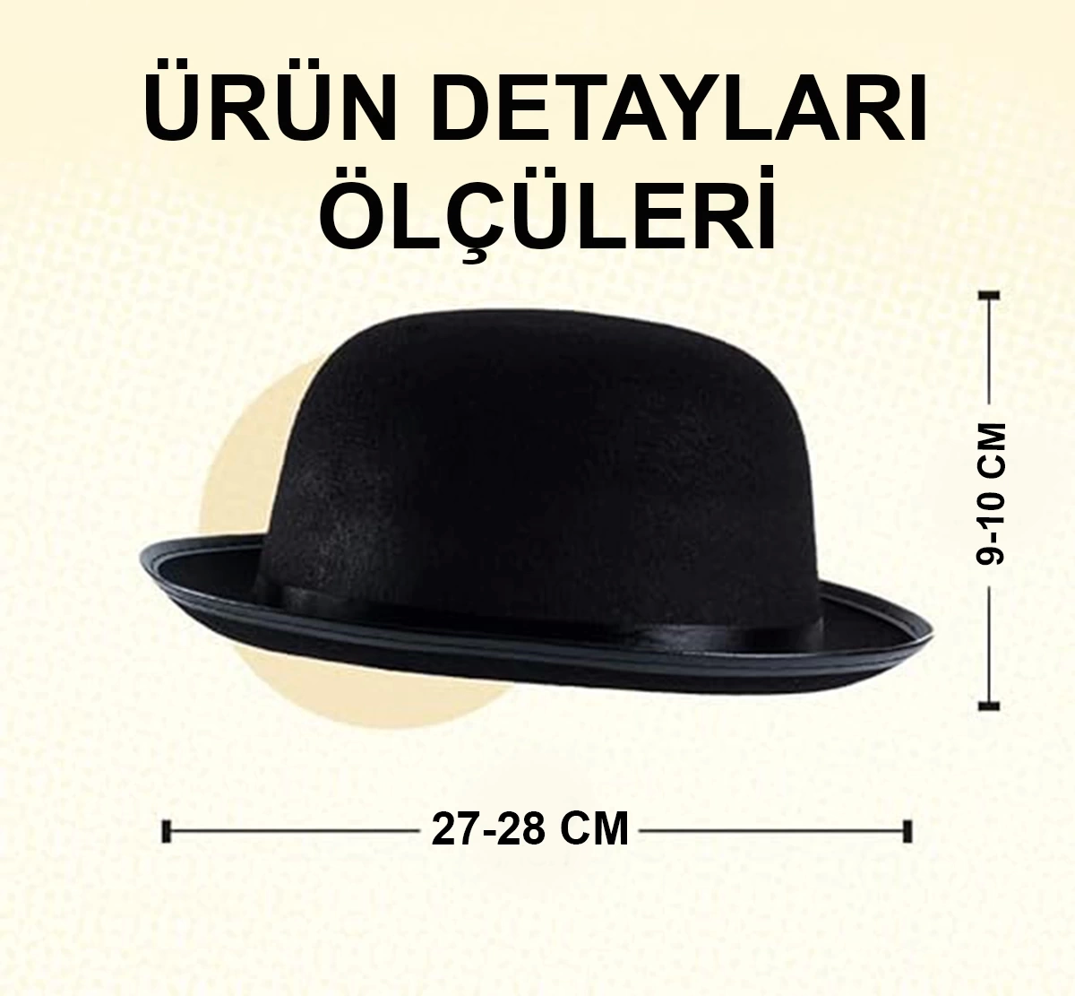 BFS Charlie Chaplin Stil Çocuk Şapkası – Siyah Melon Parti Şapkası
