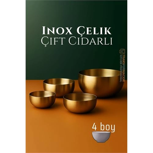 BFS  Çift Cidarlı Kase - Inox Çelik 4 LÜ Kase Seti Kase