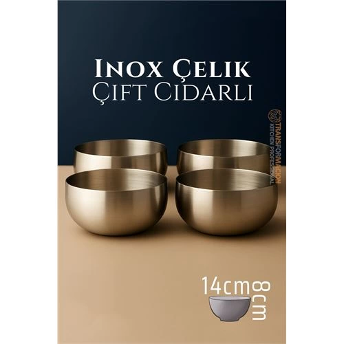 BFS  Çift Cidarlı Kase - Inox Çelik Kase  14 cm 4 LÜ SET