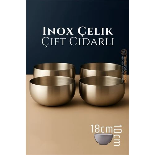 BFS  Çift Cidarlı Kase - Inox Çelik Kase  18 cm 4 LÜ SET