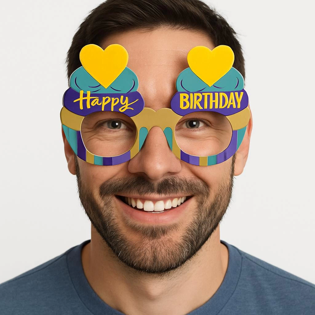 BFS  Cupcake Temalı Doğum Günü Renkli Karton Happy Birthday Gözlüğü 6 Adet