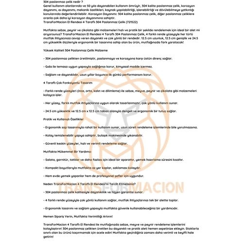 BFS El Rendesi 4 Taraflı 304 Paslanmaz Çelik BFS El Rendesi 4 Taraflı 304 Paslanmaz Çelik
