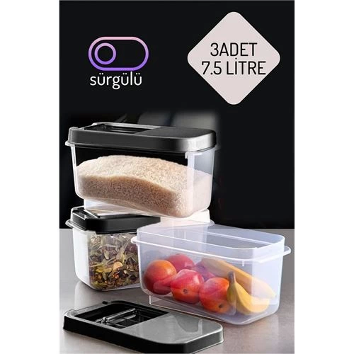 BFS  Erzak Bakliyat Saklama Kabı 3 lü Set 7.5 Lt Antrasit