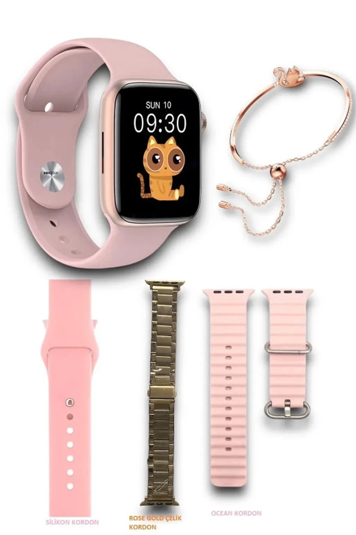 BFS G9 Mini Rose Gold 41mm Kadın Akıllı Saat 3 Kordon Ve Bileklik Hediyeli Akıllı Saat
