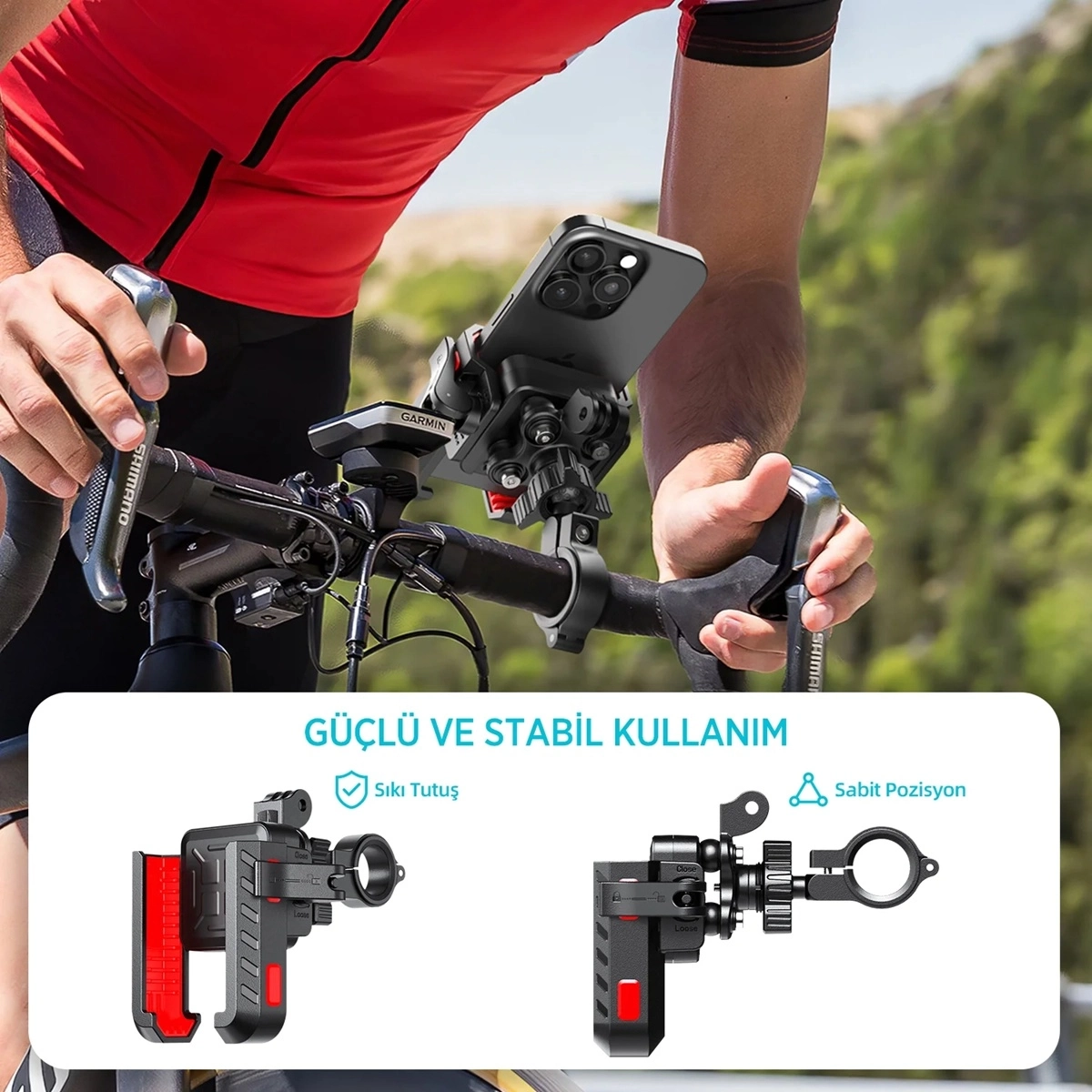 BFS Gidon Bağlantılı 360° Derece Ayarlanabilir 3.5”-7.2” Uyumlu Motosiklet Bisiklet Telefon Tutucu