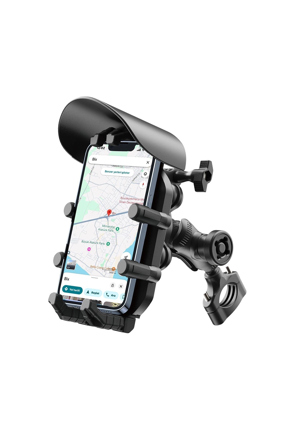 BFS Gidon Bağlantılı Güneş Ve Yağmur Korumalı 360° Derece Ayarlanabilir Motosiklet Bisiklet Telefon Tutucu
