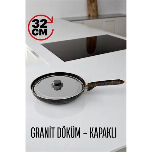 BFS  Granit Döküm Tava Paslanmaz Çelik Kapaklı -Yapışmaz Taban 32 Cm